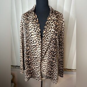 Andree By Unit Leopard Open Front Blazer Cardigan Jacket Roll Tab Sleeves Size L